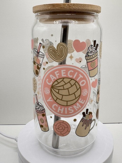 18oz Cafecito Y Chisme Glass Tumbler