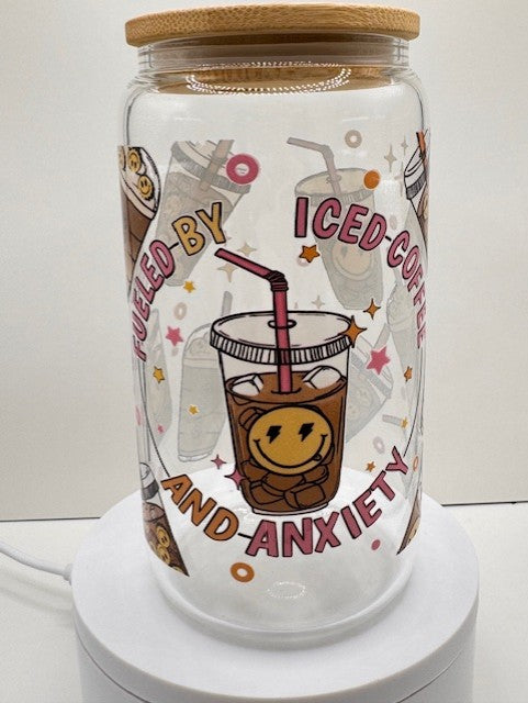 16oz Coffee and Anxiety Glass Tumbler